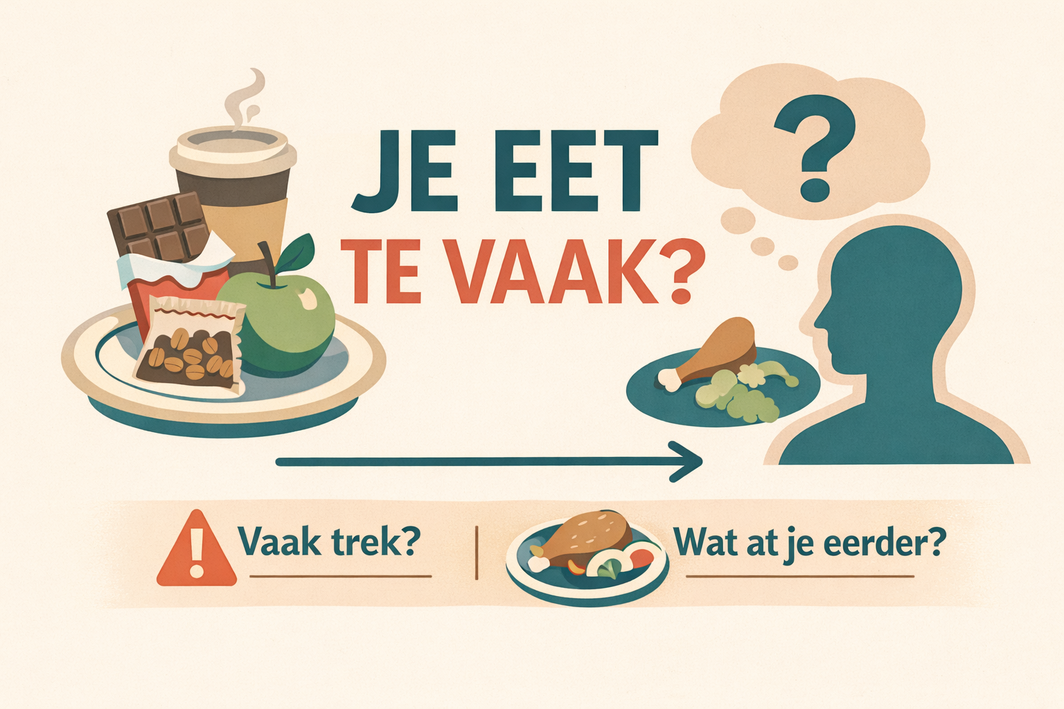 Illustratie die laat zien dat te vaak eten het lichaam actief houdt en herstel en vetverbranding belemmert