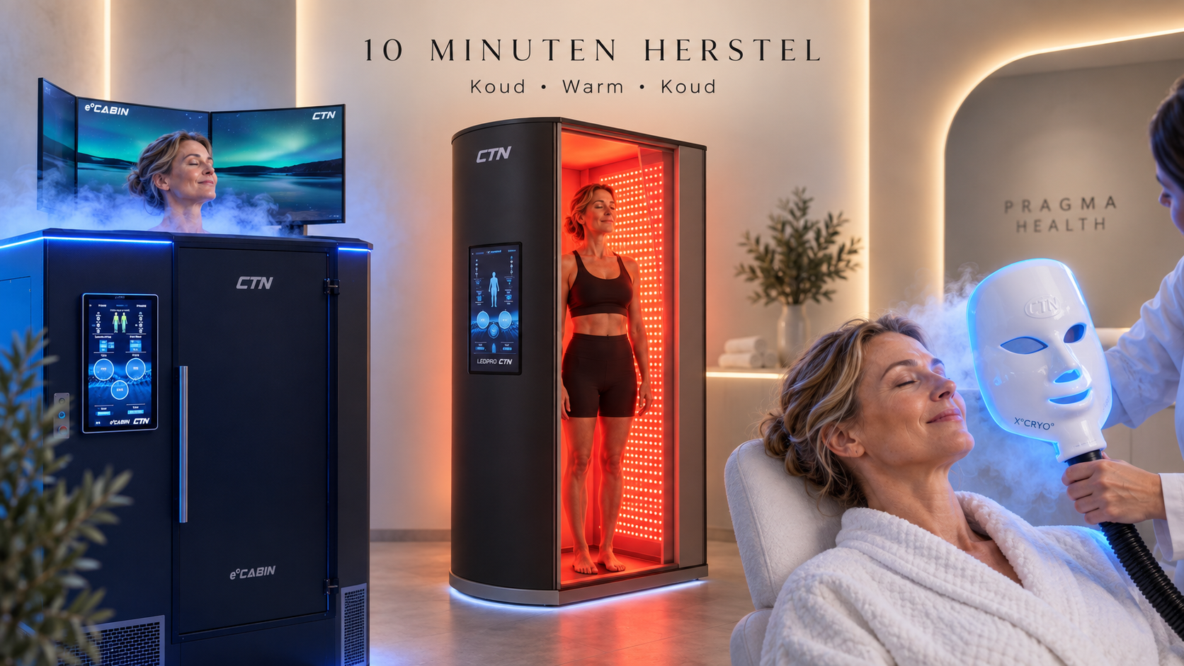 Herstelsessie bij Pragma Health met Whole Body Cryo, rood licht en gerichte gezichtskou