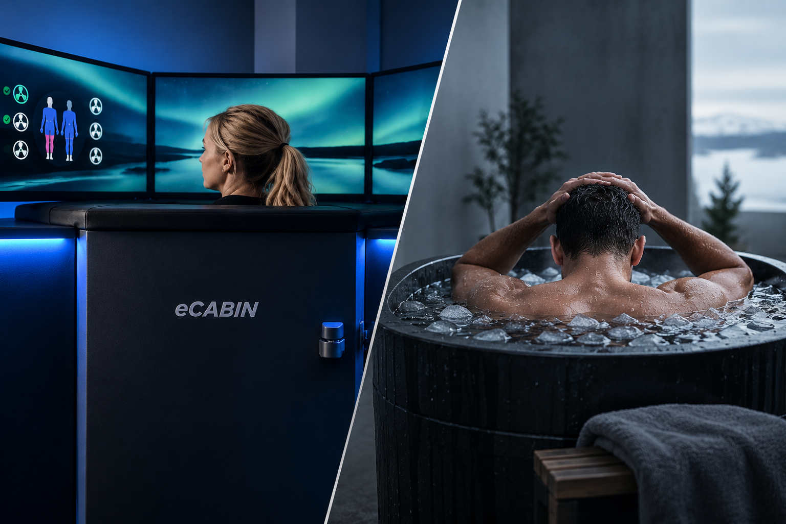 Vergelijking tussen Whole Body Cryo in een eCABIN en een ijsbad met koud water